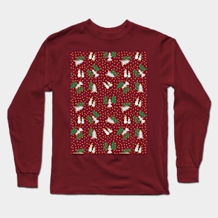 Christmas Trees, Snowman Pattern - Red Long Sleeve T-Shirt